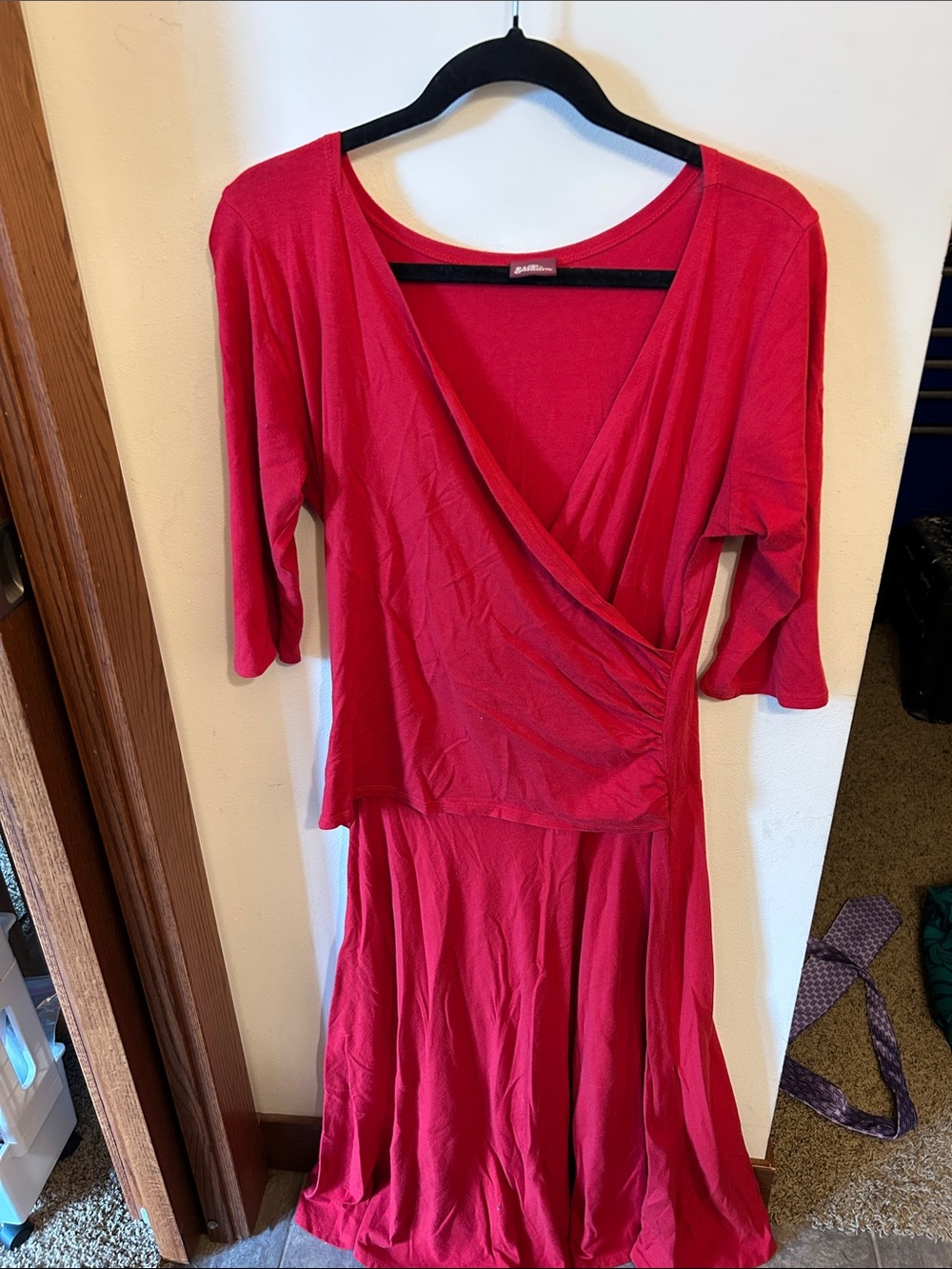Unbranded Red Long-Sleeve Wrap-Style Dress